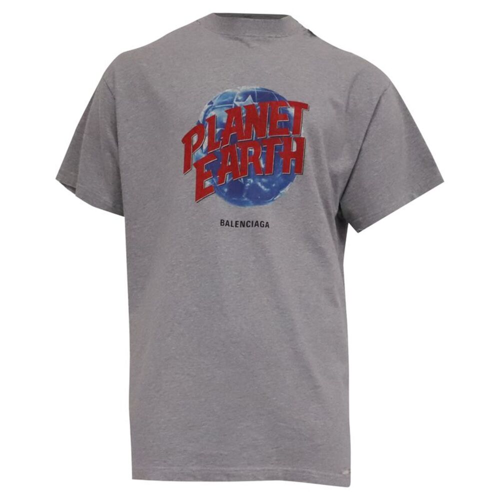 Balenciaga Planet Earth Distressed T-Shirt inn Grey Cotton